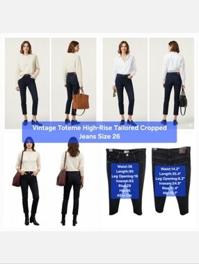 Toteme High-Rise Tailored Cropped Jeans in Dark Indigo Size 26